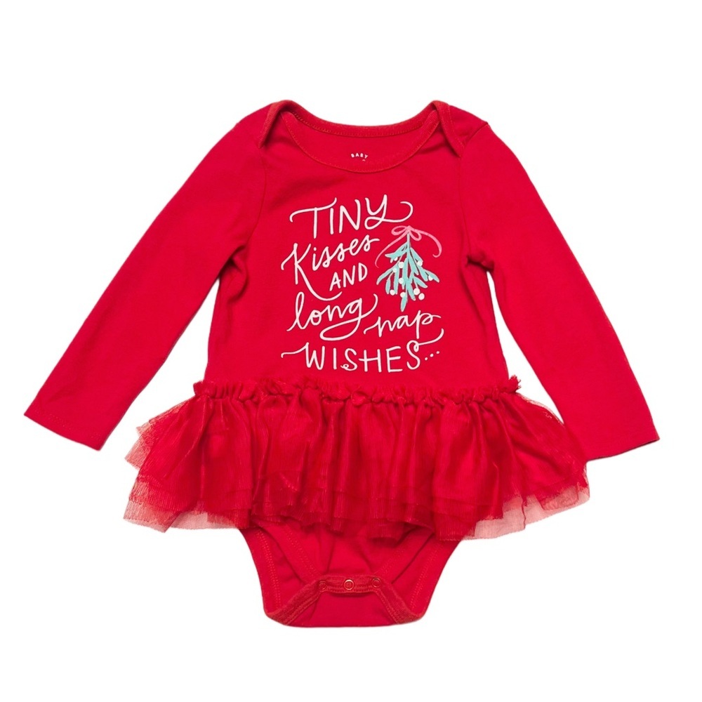 Cat & Jack Baby Girl Red Long Sleeve Christmas Holiday Bodysuit | Size 12 Month